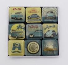 SET OF NINE GENUINE VW T1 CAMPER VAN BEETLE ‘SUMMER EDITION’ RETRO MAGNETS