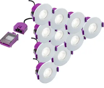 #SpektroLED Evo Fixed Pack of 10 Fire Rated IP65 Downlight with 2 x Wattage and 4 x CCT in white