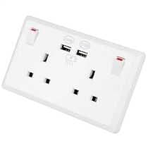 13A TWIN  USB 2 Gang Double Switched Socket