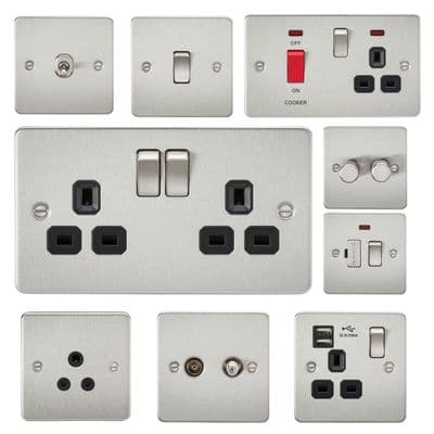 FP brushed chrome nickel steel flat plate slim socket switch toggle USB spur BI