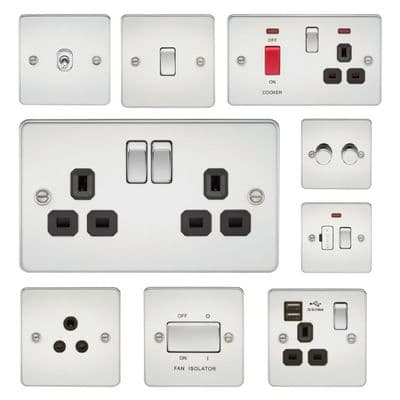 FP polished mirror chrome flat plate slim socket switch toggle USB spur BI