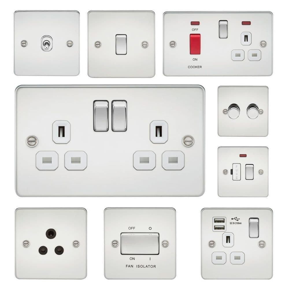 FP polished mirror chrome flat plate slim socket switch toggle USB 