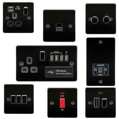 GUN METAL FP BLACK steel flat plate slim socket switch toggle USB spur dimmer