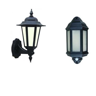 LED Outdoor garden wall half lantern PIR black IP44 external 7 watt