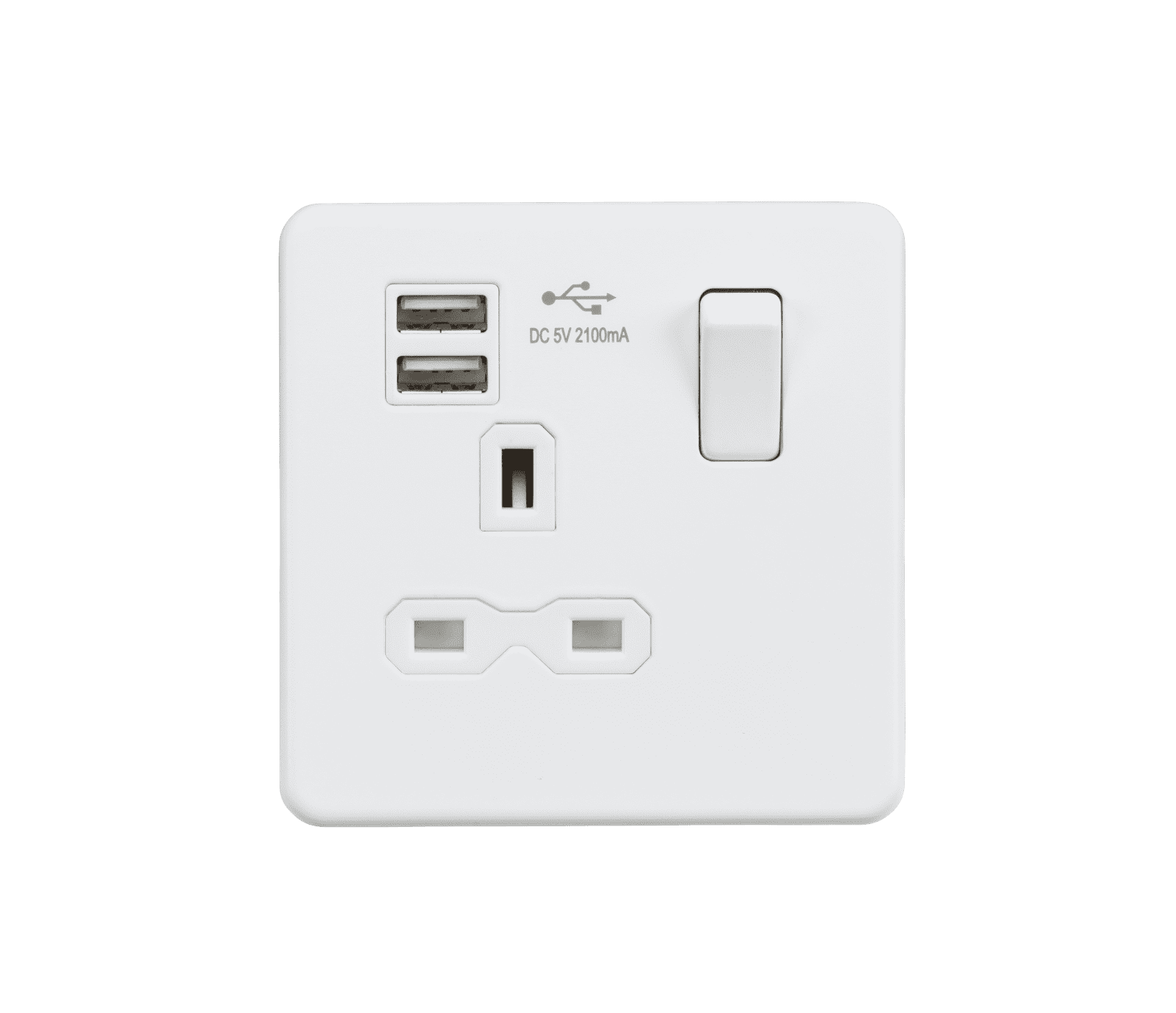 MATT white metal screwless sockets switches spur usb flatplate 