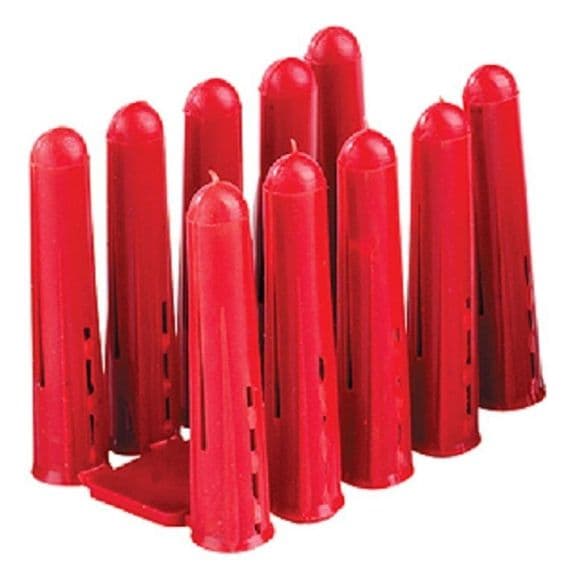 pack of 100  Wall Plug, 7.5mm x 32mm, High Density Polyethylene, Red, 6mm