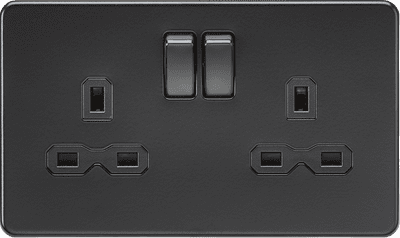Screwless 13A 2G DP switched socket - matt black with black insert