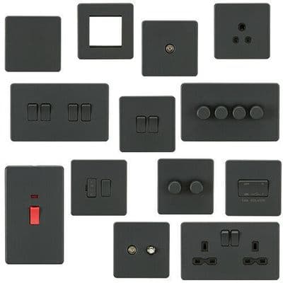 SCREWLESS ANTHRACITE FLAT PLATE SLIMLINE SOCKET USB SPUR SWITCH