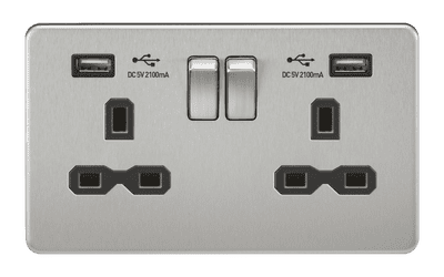 SF 9902BC	13 Amp 2 Gang Switched Socket - Dual USB - Brushed Chrome/Black