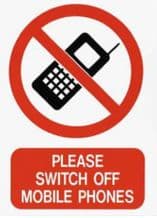 JPL Please Switched Off Mobile Phones Sign
