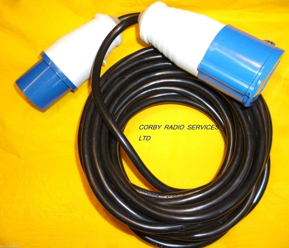 CARAVAN OR BUILDERS 10 m EXTENSION CABLE 3 PIN BLUE PLUG TO 3 PIN BLUE