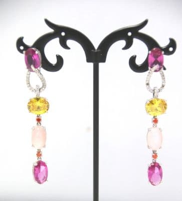 Efe Multi Stone  Silver Drop Earrings
