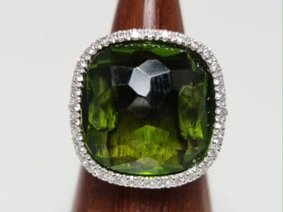 Green Square Silver Ring