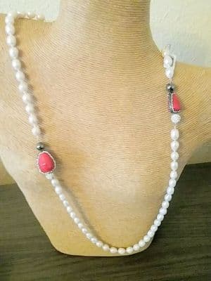 Nelly Pearl and Red Druzy Necklace