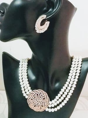 Paloma Three Strand Pearl Necklace Set