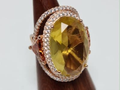 Ria Citrine Yellow Stone Rose Plated Ring