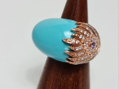 Tomi Coloured Stone Rose Plated Ring