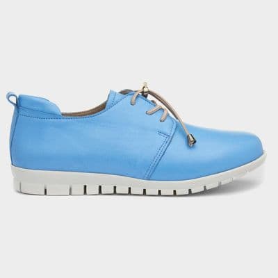 Adesso Sarah Women's Leather Shoe with Elasticated Lace/Toggle - Sky Blue