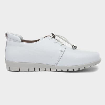 Adesso Sarah Women's Leather Shoe with Elasticated Lace/Toggle - White