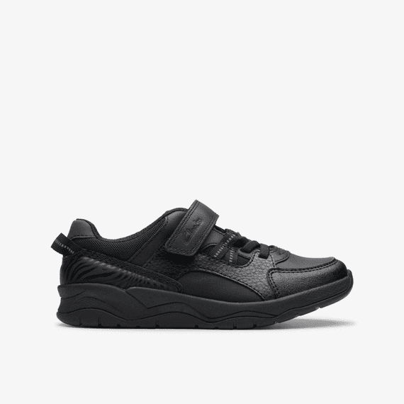 Clarks Clowder Stripe Kids Trainer - Black Leather G