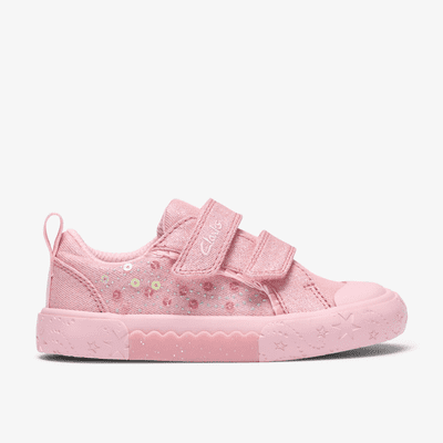 Clarks Foxing Gleam Toddler Girls Canvas Shoe - Pink Canvas G