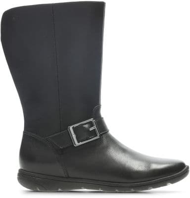 Clarks Girls Boot - Venture Moon Kid Black Leather