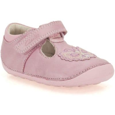 Clarks Girls Leather Pre-Walker T-Bar Shoes - Pink