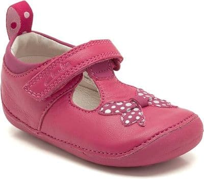 Clarks Girls Leather Pre-Walker T-Bar Shoes - Raspberry