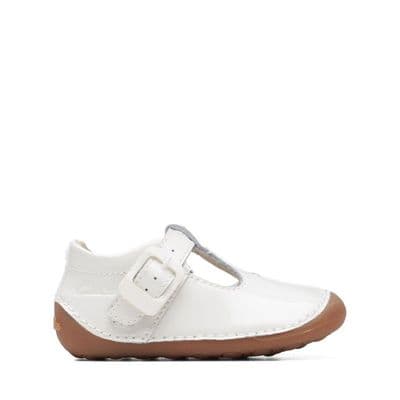 Clarks Girls Leather Shoe - Tiny Beat White Patent