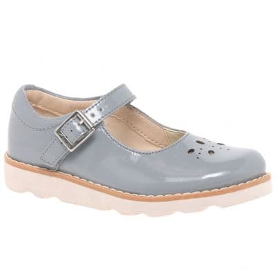 Clarks Girls Leather Shoes - Crown Posy - Grey Patent