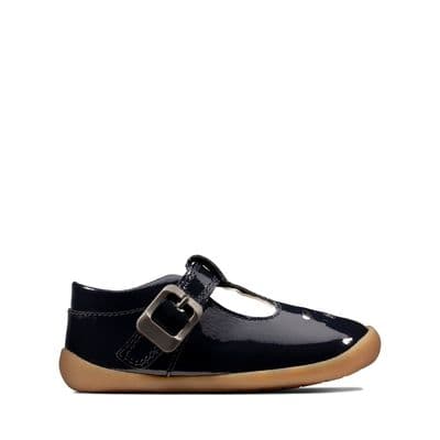 Clarks Girls Pre-Walker T-Bar Shoes - Roamer Star Toddler Navy Patent
