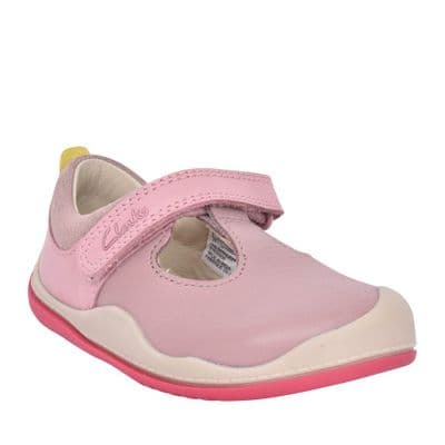 Clarks Girls Pre-Walker T-Bar Shoes - Roller Bright Dusty Pink