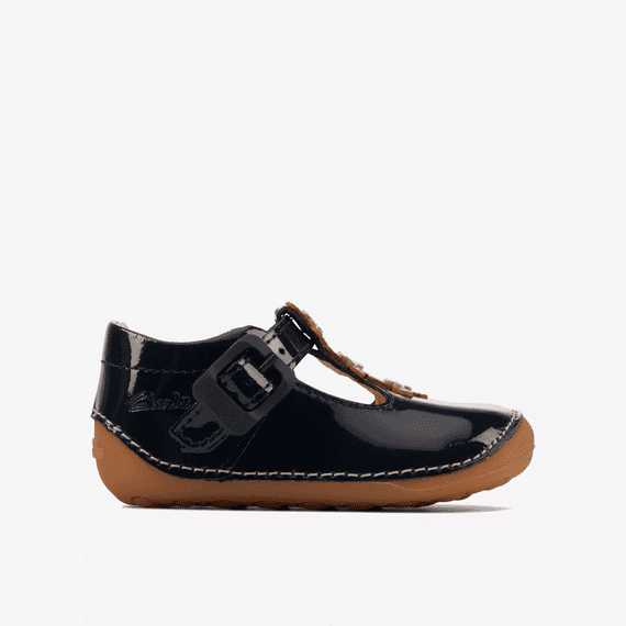 Clarks Girls Pre-Walker T-Bar Shoes - Tiny Flower Navy Patent