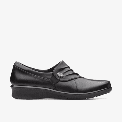 Clarks Hope Roxanne Women's Wide Fit Slip-On Shoe - Black Leather E