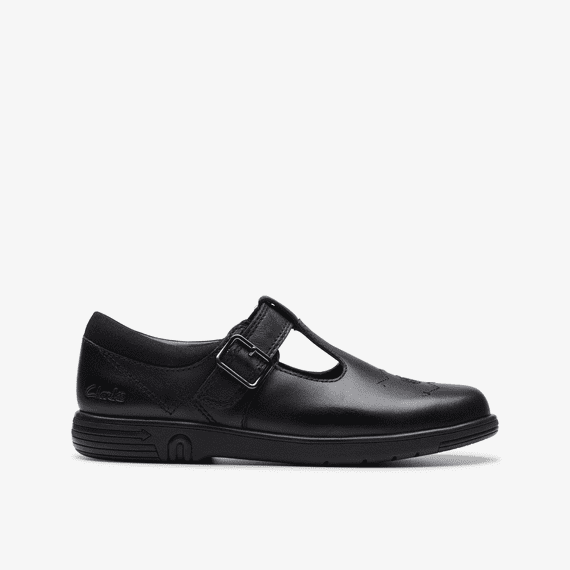Clarks Jazzy Tap Kids Girls School Shoe - Black Leather