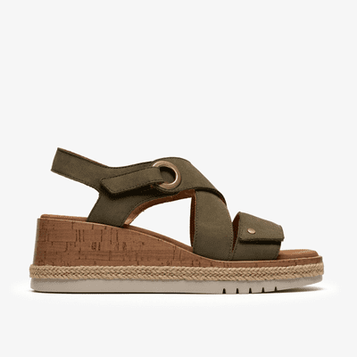 Clarks Kidiki Sun Women's Wedge Sandal - Dark Olive Nubuck D