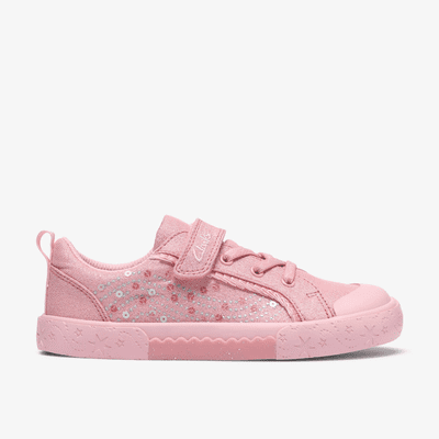 Clarks Kids Foxing Gleam Girls Canvas Shoe - Pink F