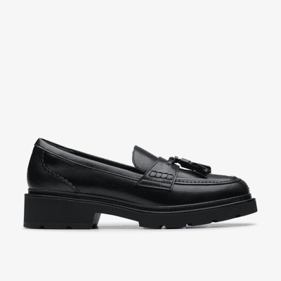 Clarks Lauryl Tassel Women's Loafer Shoe - Black Leather