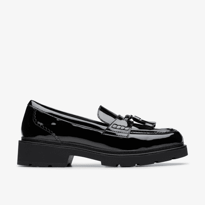 Clarks Lauryl Tassel Women's Loafer Shoe - Black Patent
