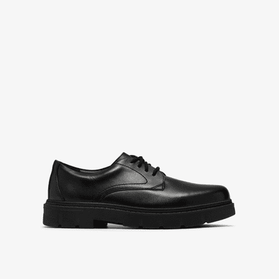Clarks Lorcam Walk Youth School Shoe - Black Leather