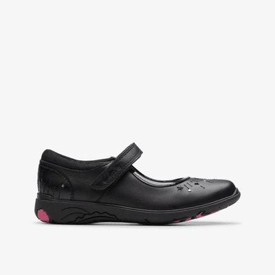 Clarks Relda Wish Kids School Shoe - Black Leather