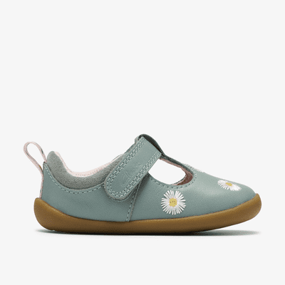 Clarks Roamer Flora Toddler Girls T-Bar Shoe - Green Combi Leather G