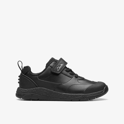 Clarks Steggy Stride Kid's Leather Trainer Shoe - Black