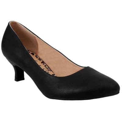 Comfort Plus Texas Women's Wider Fitting Kitten Heel Court Shoes - Black Faux Leather