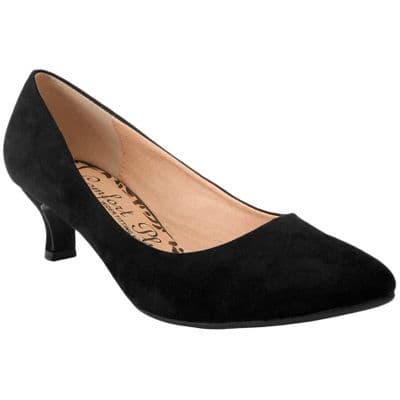 Comfort Plus Texas Women's Wider Fitting Kitten Heel Court Shoes - Black MFaux Suede