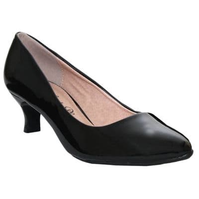 Comfort Plus Texas Women's Wider Fitting Kitten Heel Court Shoes - Black Patent