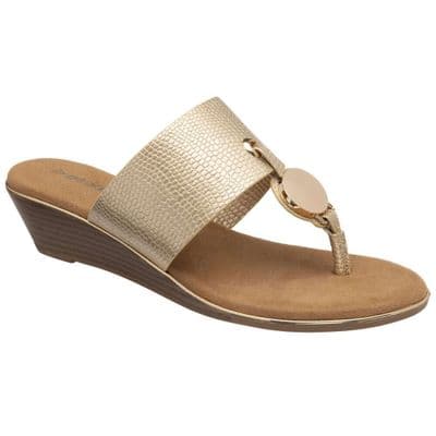 Dunlop Terasa Women's Toe Post Wedge Sandal - Light Gold