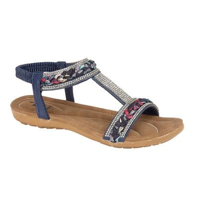 Emma Thasos Women's Plait/Diamante Sandals - Navy