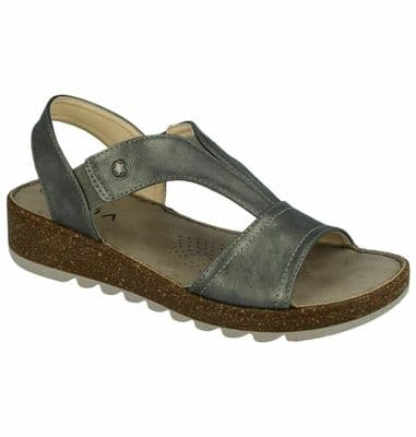 Gluv Barra Women's Faux Leather T Bar Sandals - Pewter