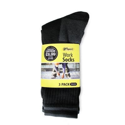 Grisport Mens Work Socks 7-11 Black/Grey/Blue 3-pack